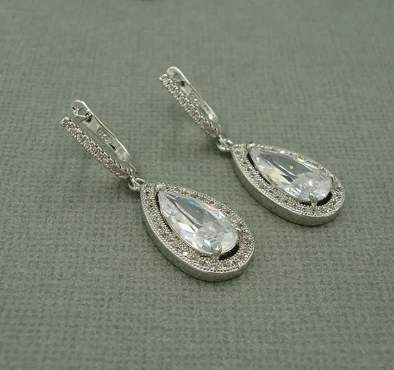 Clear CZ, Wedding Earrings, Dangle Earrings, Wedding Bridal Bridesmaid Jewelry Gift