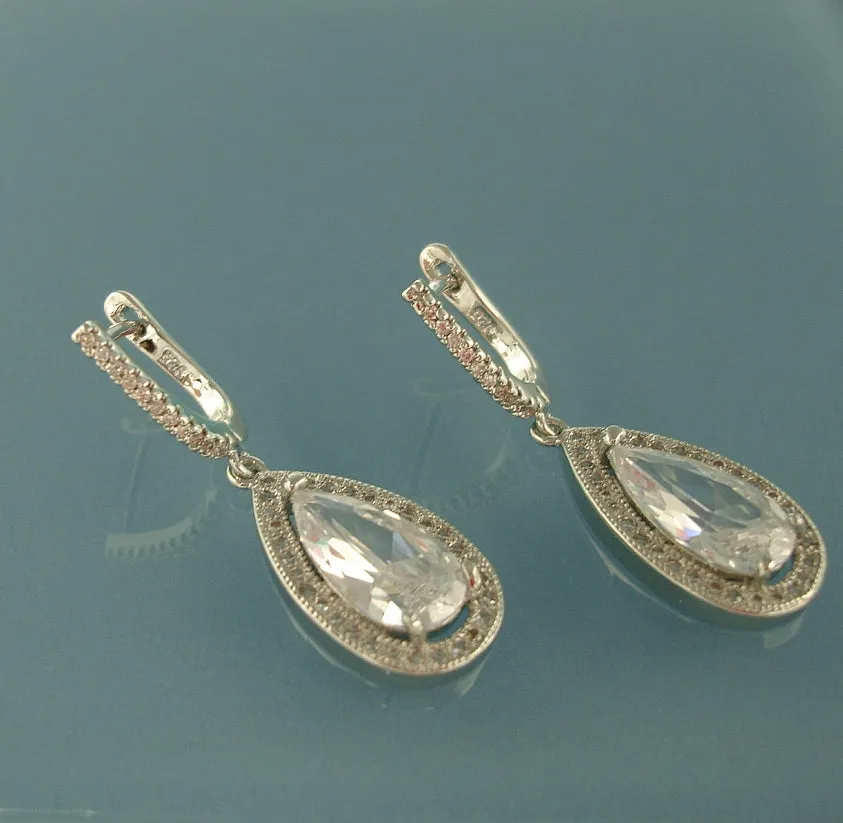 Clear CZ, Wedding Earrings, Dangle Earrings, Wedding Bridal Bridesmaid Jewelry Gift
