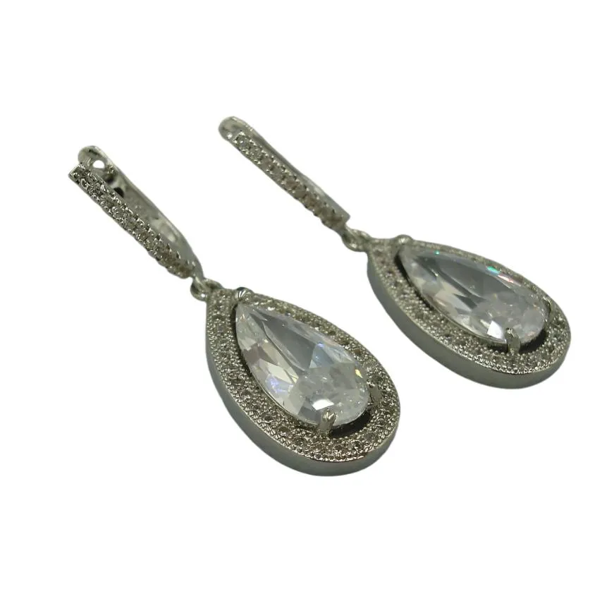 Clear CZ, Wedding Earrings, Dangle Earrings, Wedding Bridal Bridesmaid Jewelry Gift