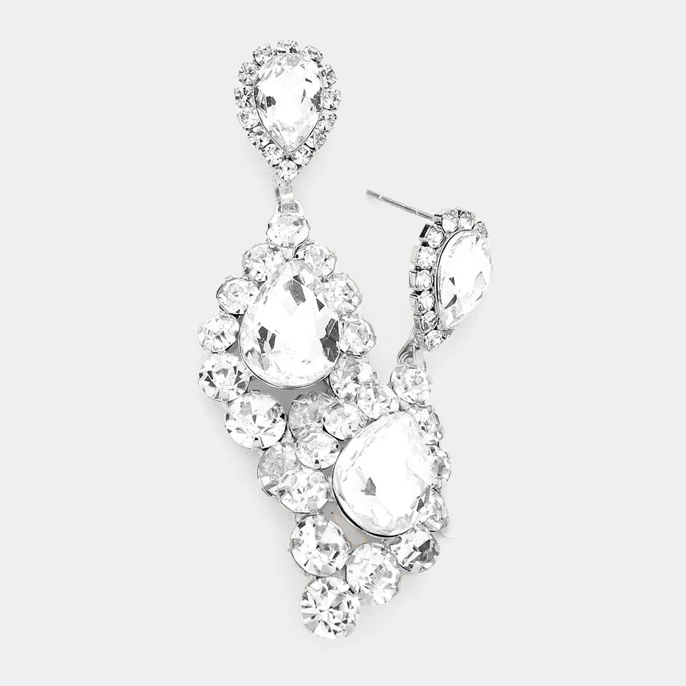 Clear Double Teardrop Dangle Pageant Earrings | Pageant Interview Earrings |  532601