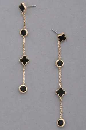 Clover Gold Black Earrings