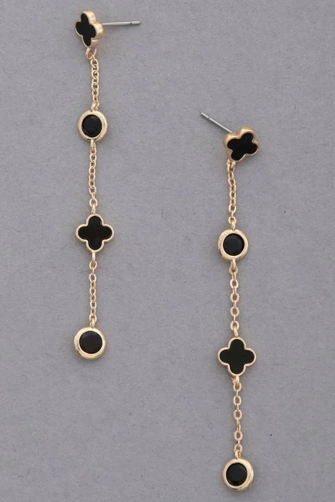 Clover Gold Black Earrings