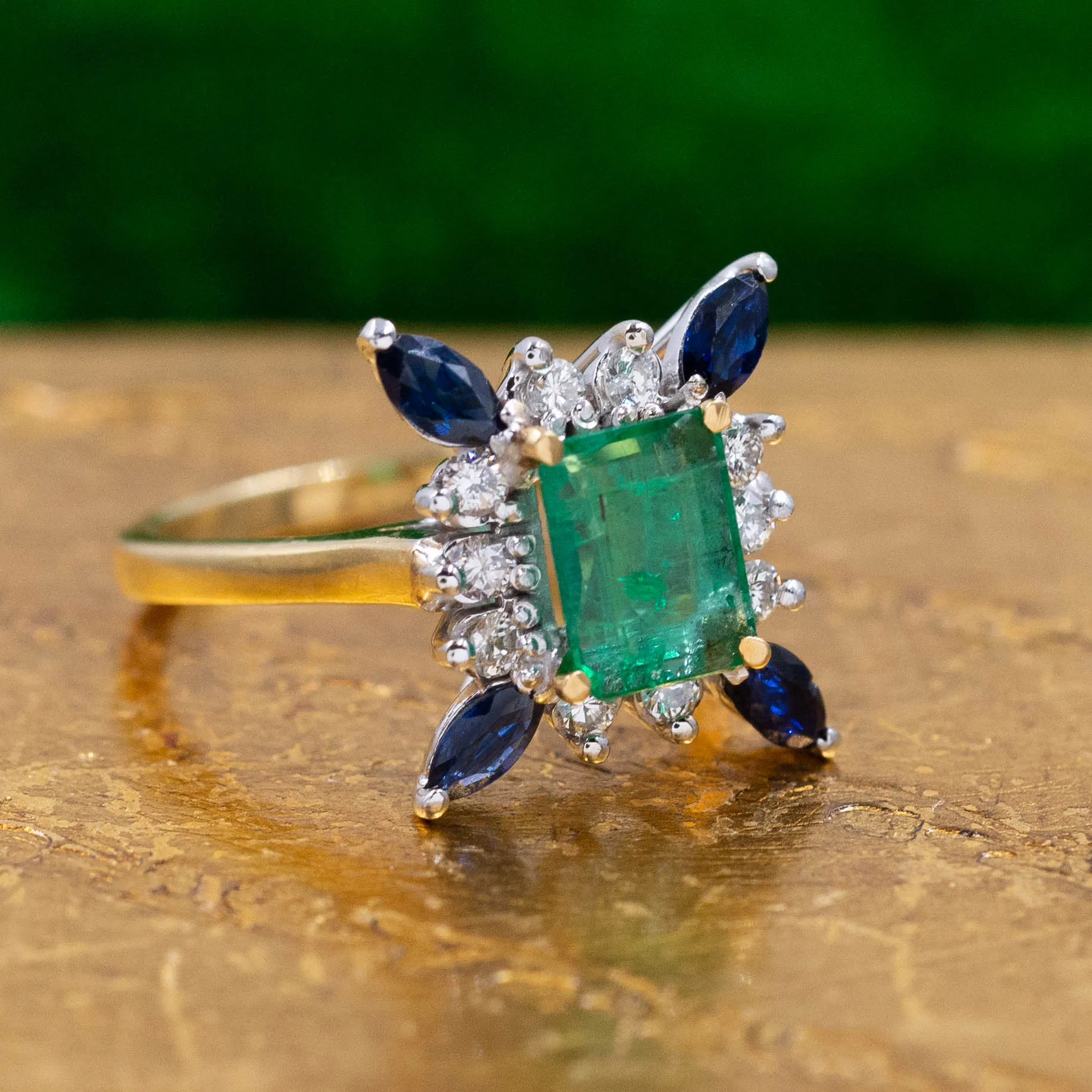 Colombian Emerald, Sapphire & Diamond Ring