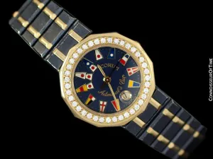Corum Admirals Cup Ladies Nautical Watch - 18K Gold & Ceramic with Original Corum Diamonds