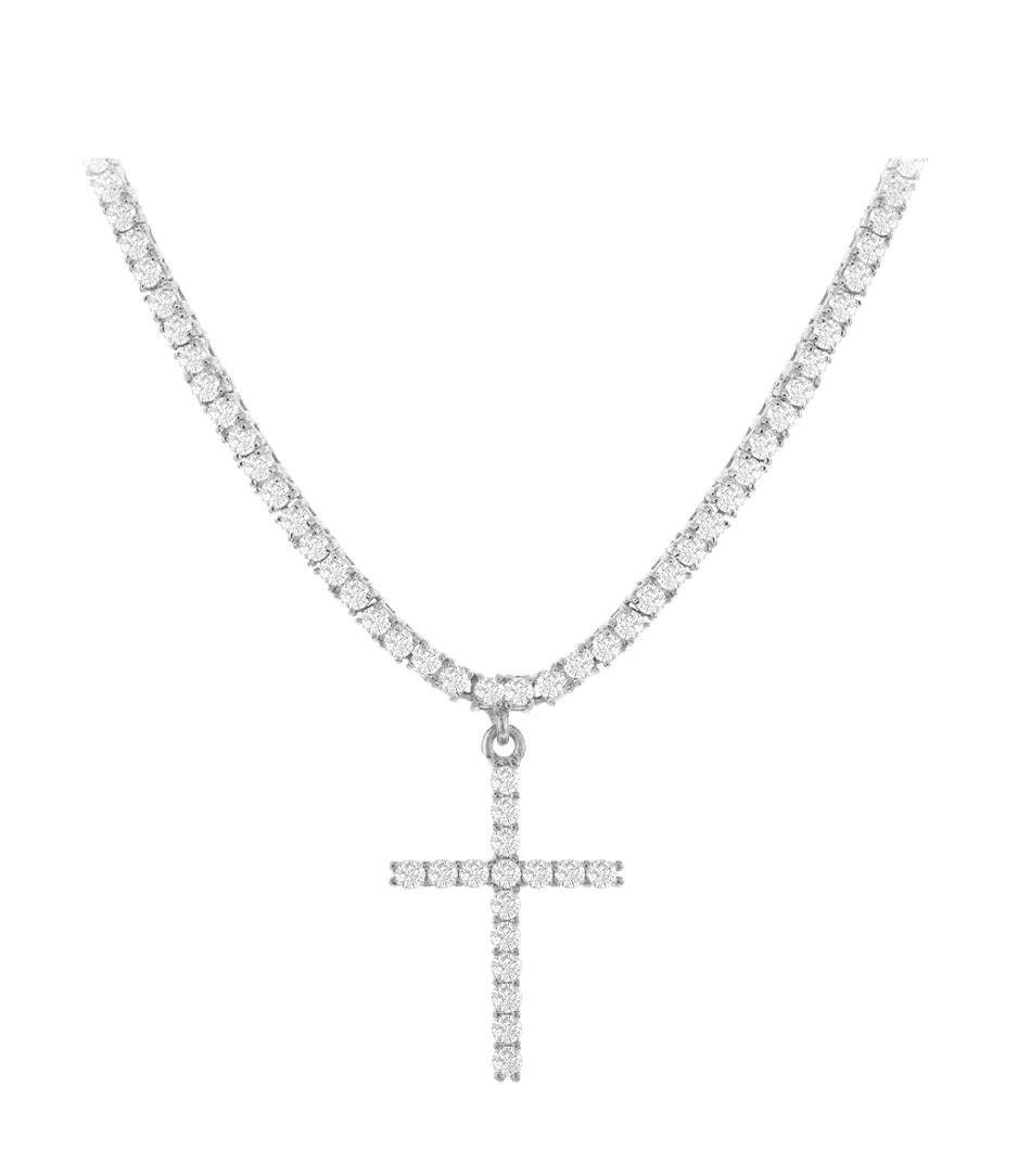 Cross Drop Classic Tennis Necklace