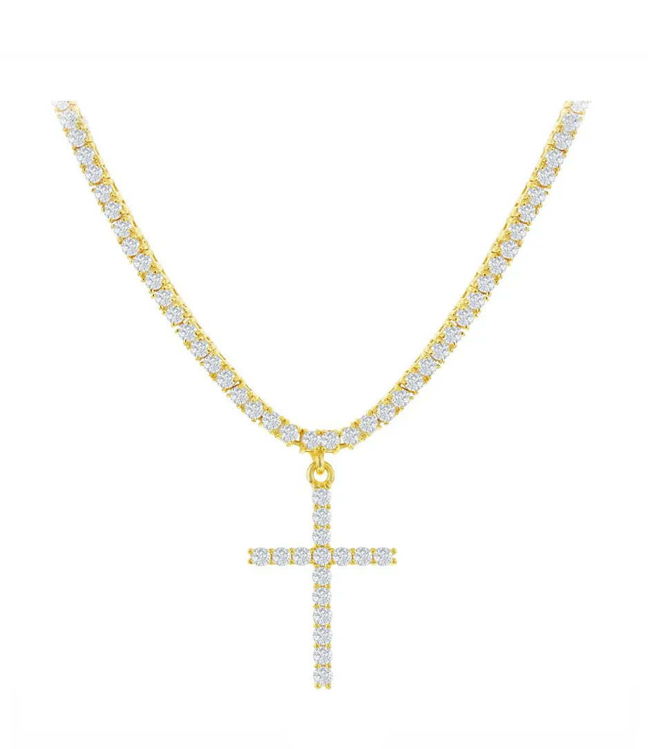 Cross Drop Classic Tennis Necklace