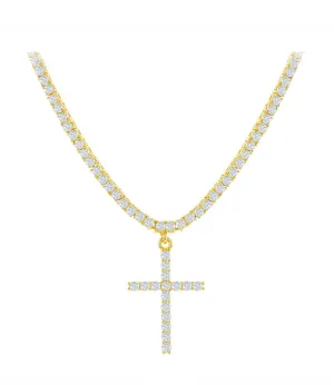 Cross Drop Classic Tennis Necklace