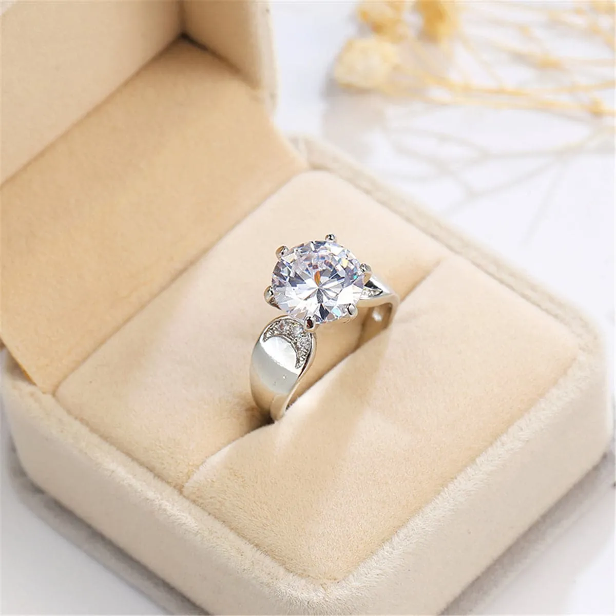 Crystal & Silver-Plated Round-Cut Cocktail Ring