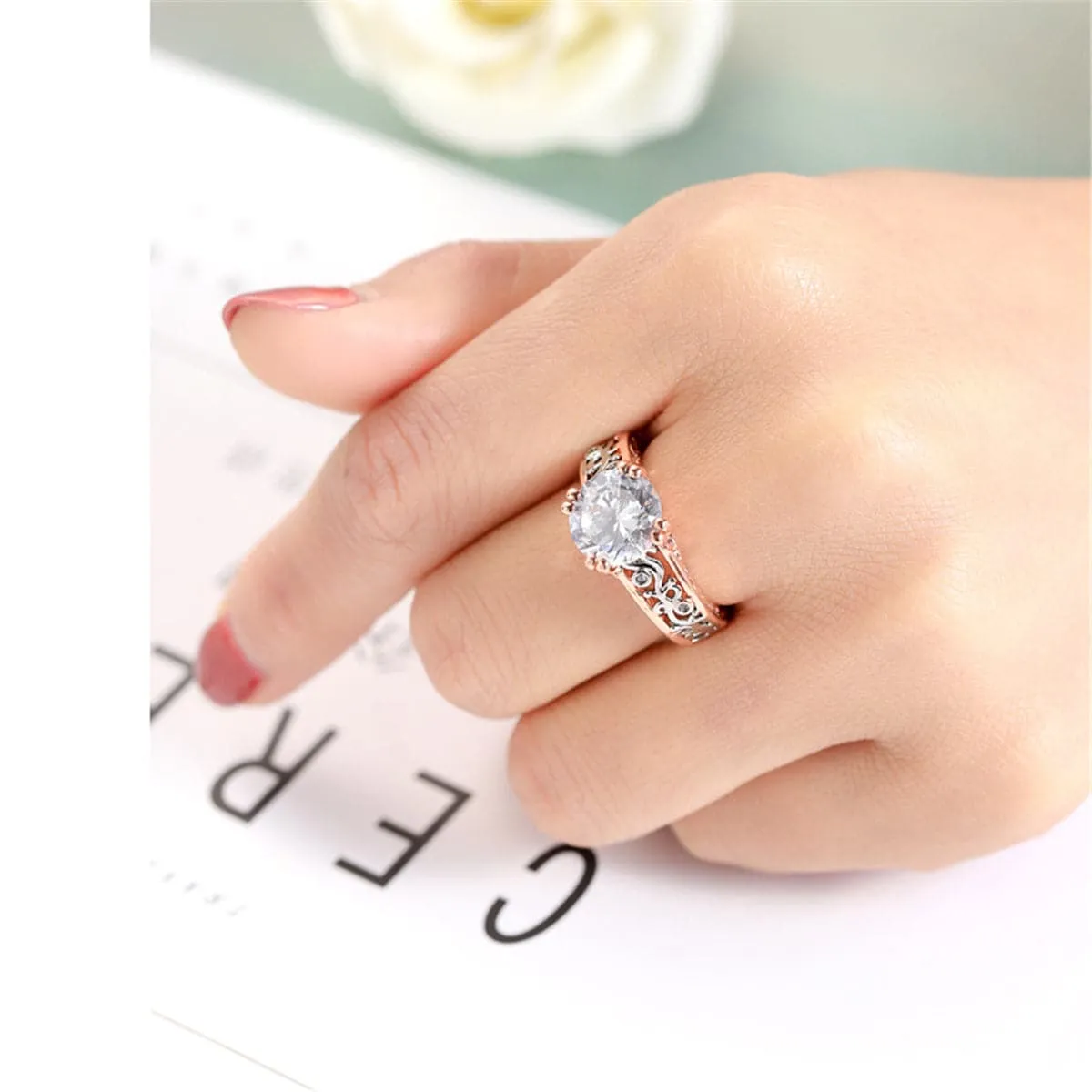 Crystal & Two-Tone Cocktail Ring