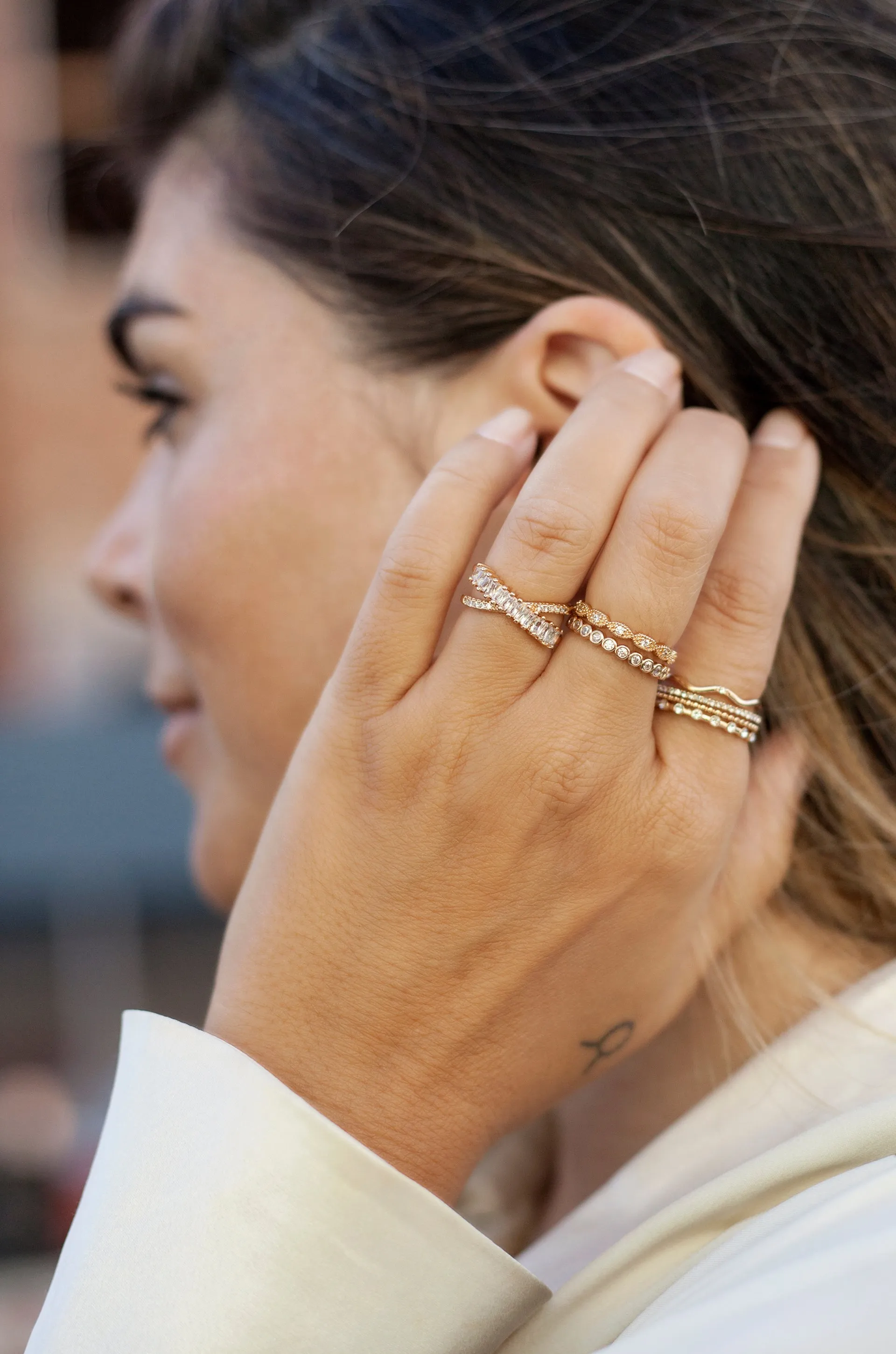 Crystal and 18k Gold Plated Pre-Stacked Ring