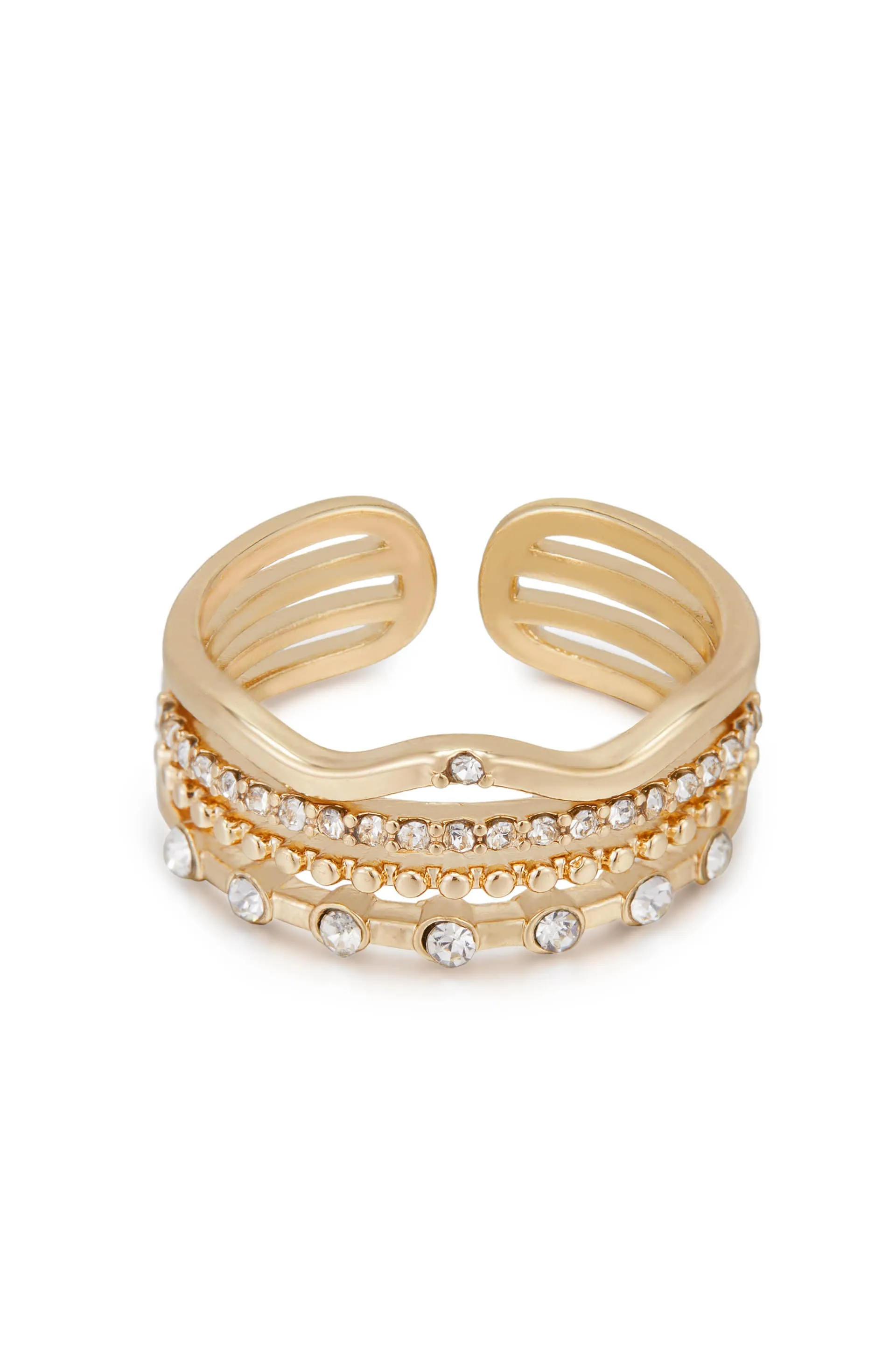 Crystal and 18k Gold Plated Pre-Stacked Ring