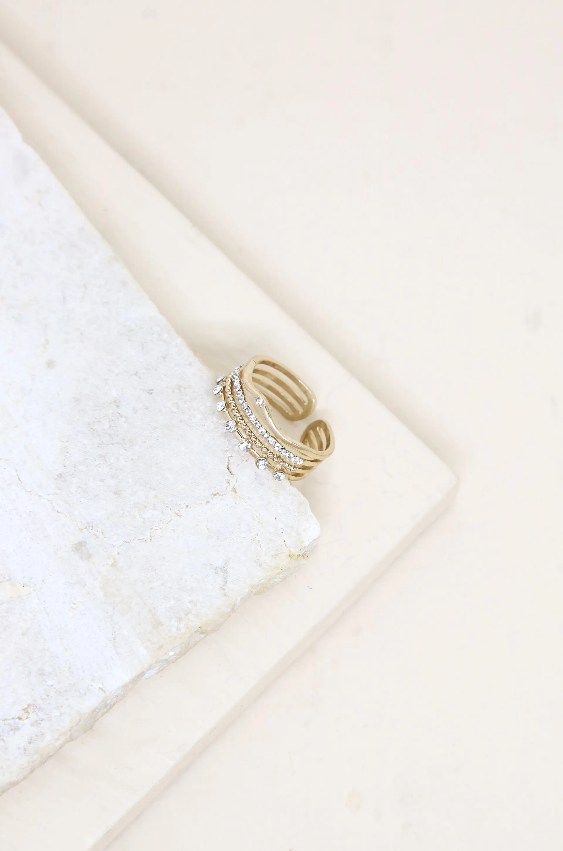 Crystal and 18k Gold Plated Pre-Stacked Ring
