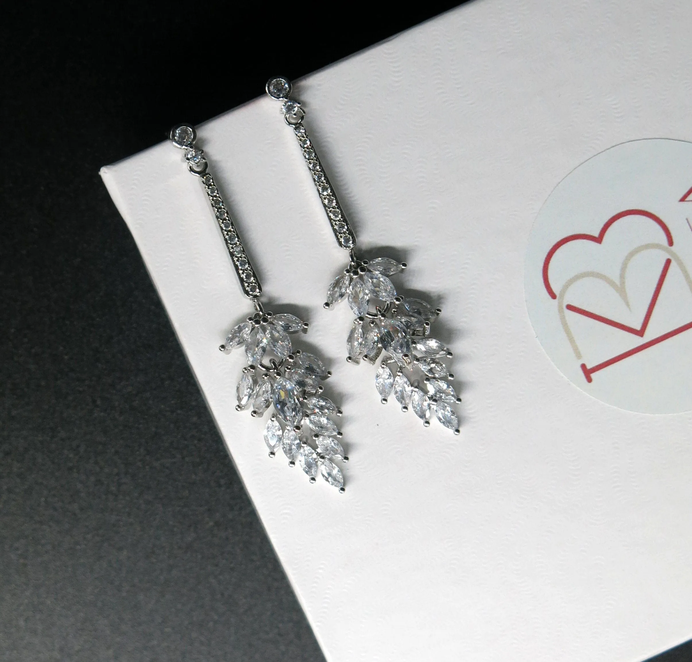Crystal Cluster Dangle Earrings, Bridal 14K White Gold Plated Stud Earrings, Wedding Crystal Earrings