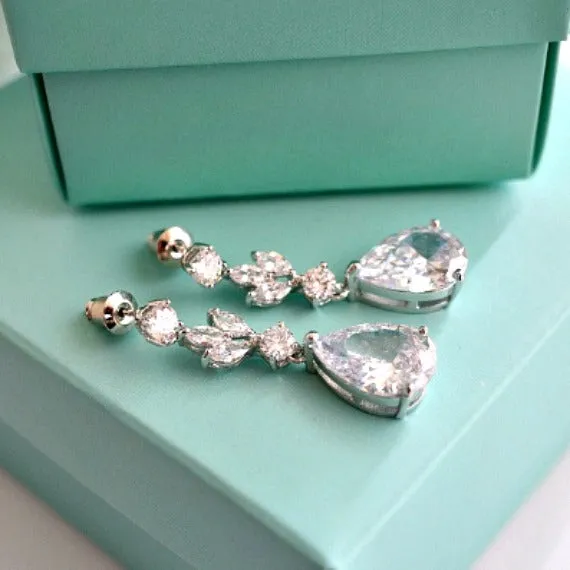 Cubic Zirconia Bridal Earrings, CZ Wedding Earrings, Crystal Teardrop Earrings, Bridal Drop Earrings, Bridesmaid Earrings, Wedding Jewelry