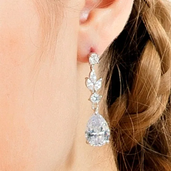 Cubic Zirconia Bridal Earrings, CZ Wedding Earrings, Crystal Teardrop Earrings, Bridal Drop Earrings, Bridesmaid Earrings, Wedding Jewelry
