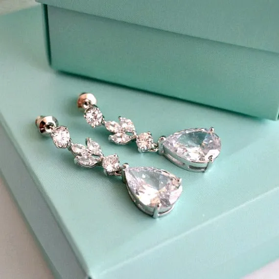 Cubic Zirconia Bridal Earrings, CZ Wedding Earrings, Crystal Teardrop Earrings, Bridal Drop Earrings, Bridesmaid Earrings, Wedding Jewelry