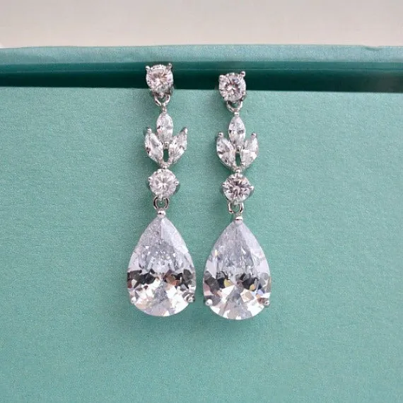 Cubic Zirconia Bridal Earrings, CZ Wedding Earrings, Crystal Teardrop Earrings, Bridal Drop Earrings, Bridesmaid Earrings, Wedding Jewelry