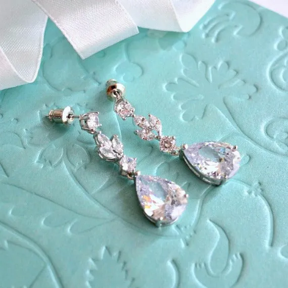 Cubic Zirconia Bridal Earrings, CZ Wedding Earrings, Crystal Teardrop Earrings, Bridal Drop Earrings, Bridesmaid Earrings, Wedding Jewelry