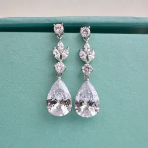 Cubic Zirconia Bridal Earrings, CZ Wedding Earrings, Crystal Teardrop Earrings, Bridal Drop Earrings, Bridesmaid Earrings, Wedding Jewelry