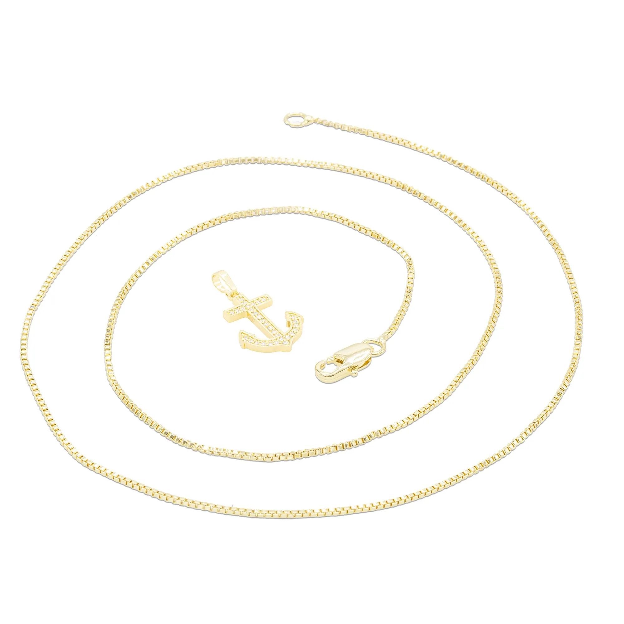 Cubic Zirconia Devil Anchor Cross Pendant 14K Gold Filled Necklace Set