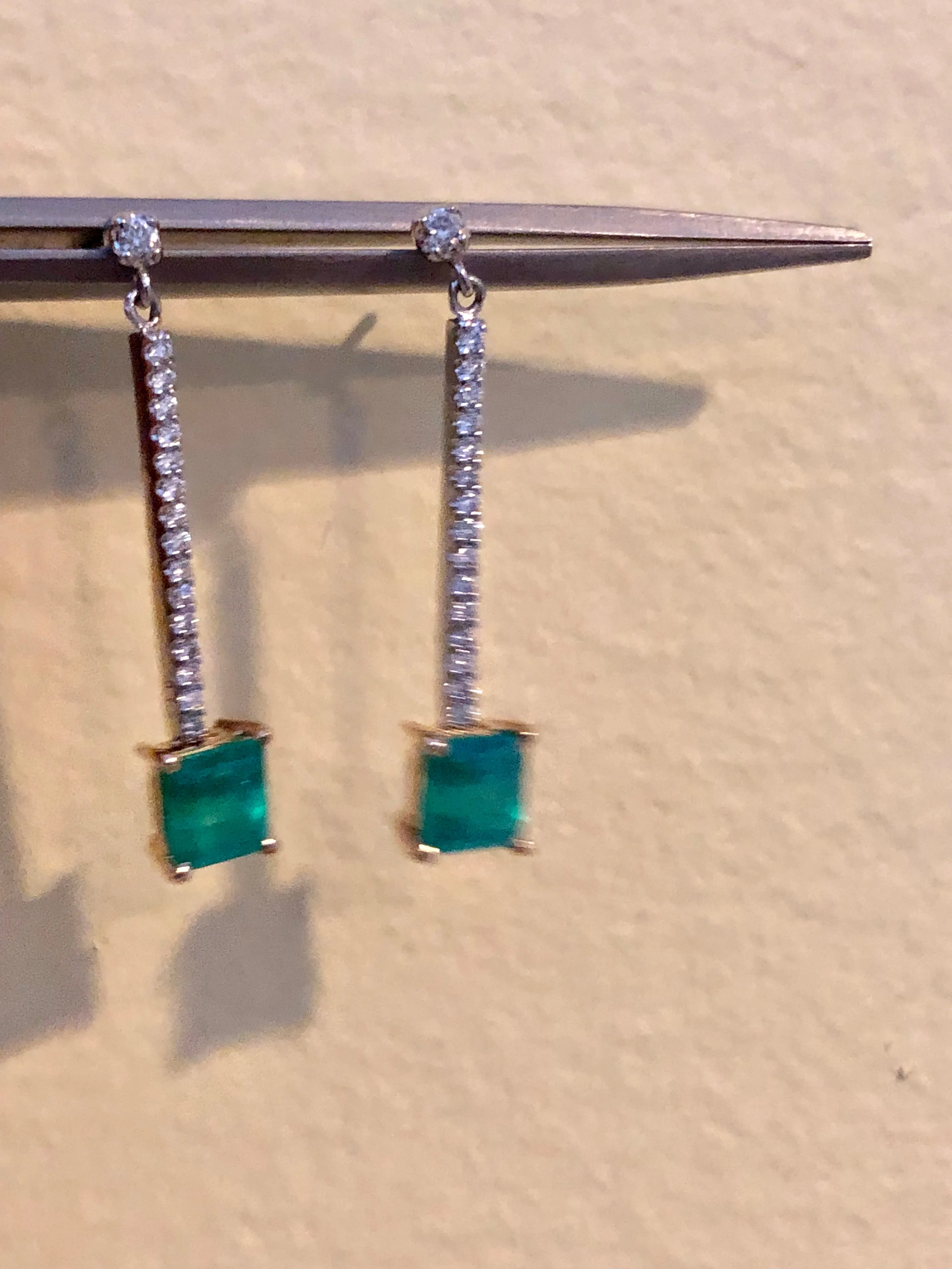 Dangle Colombian Emerald Diamond Earrings Platinum & 18K
