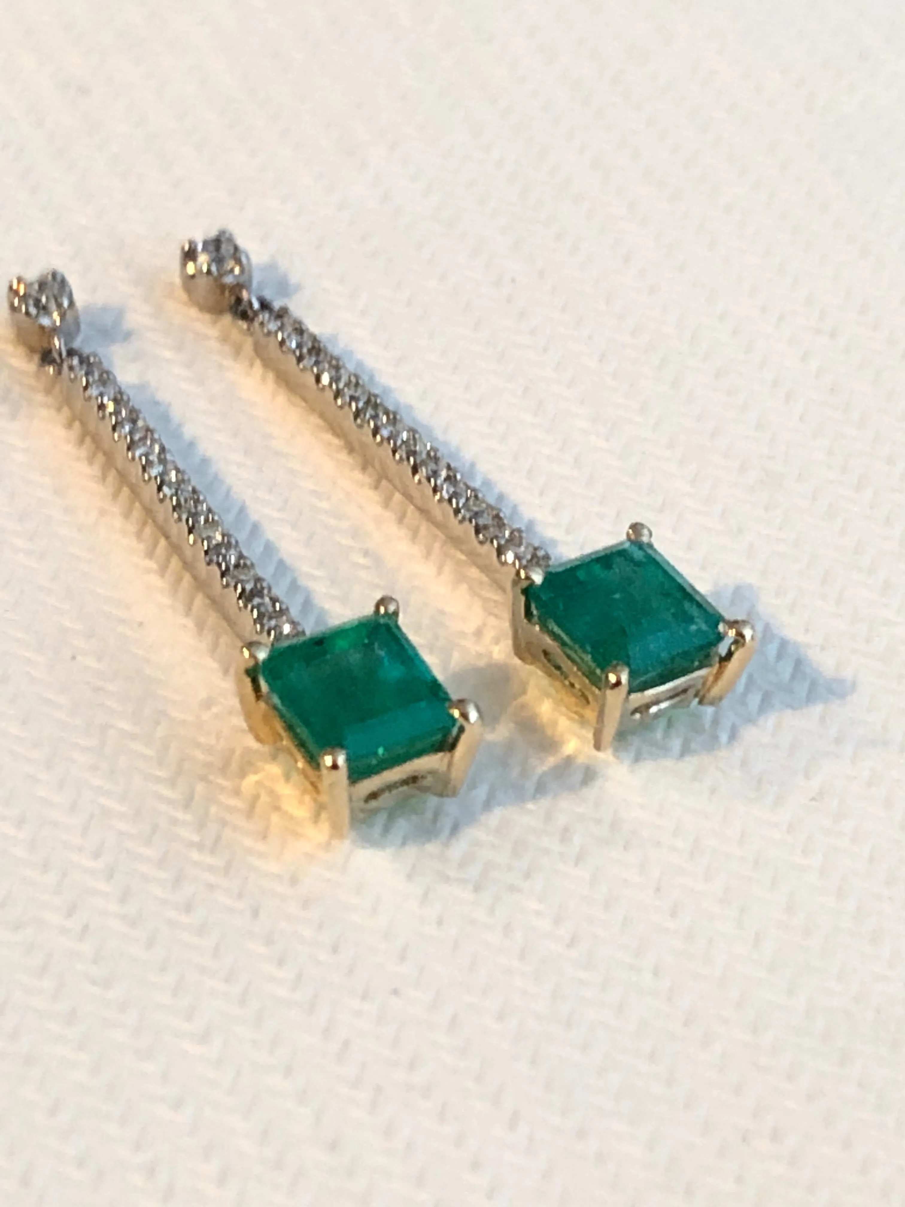 Dangle Colombian Emerald Diamond Earrings Platinum & 18K