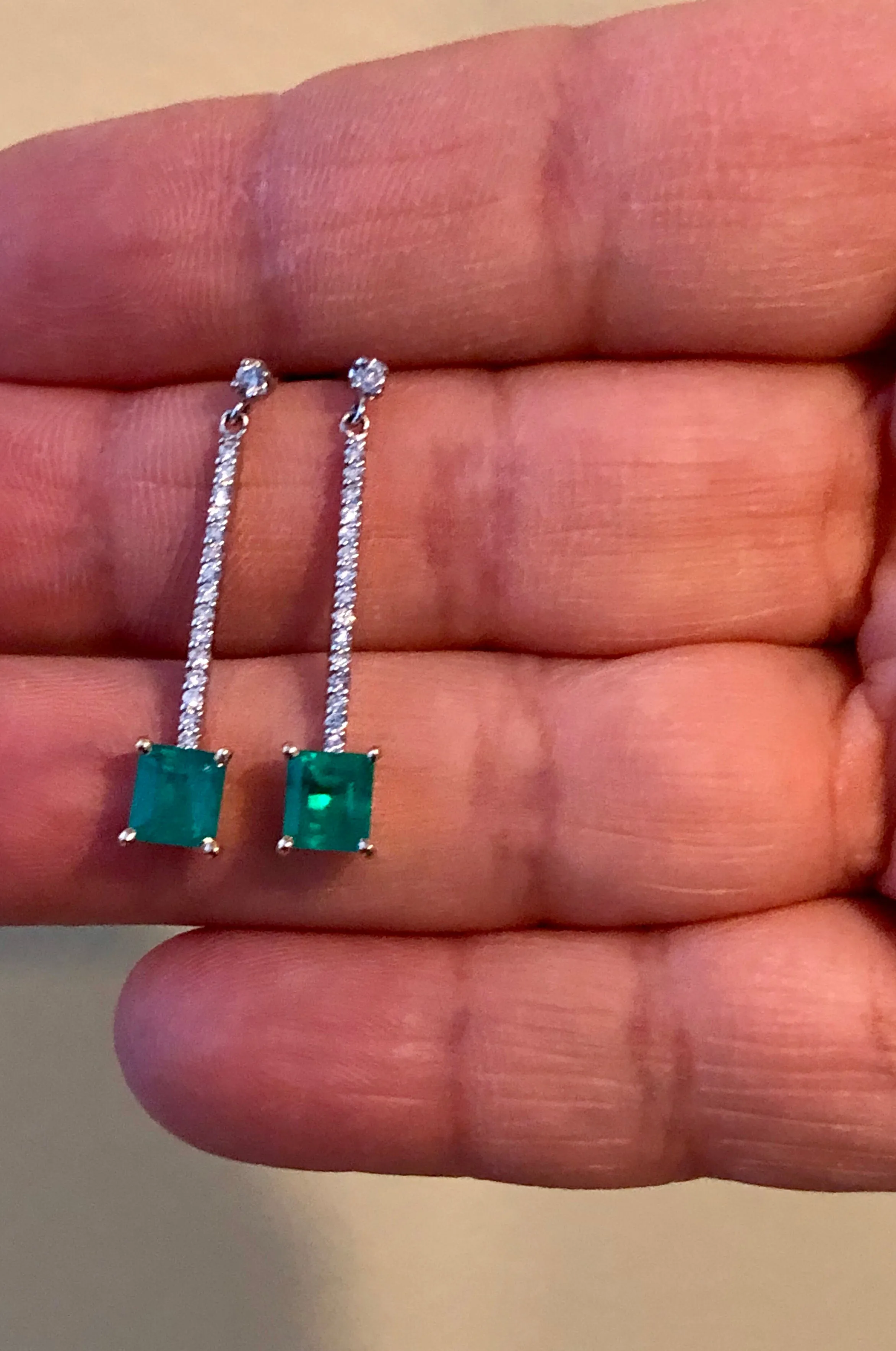 Dangle Colombian Emerald Diamond Earrings Platinum & 18K