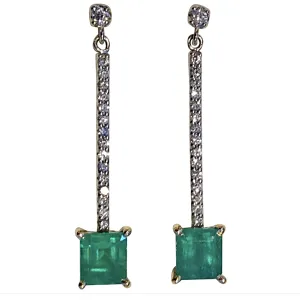 Dangle Colombian Emerald Diamond Earrings Platinum & 18K