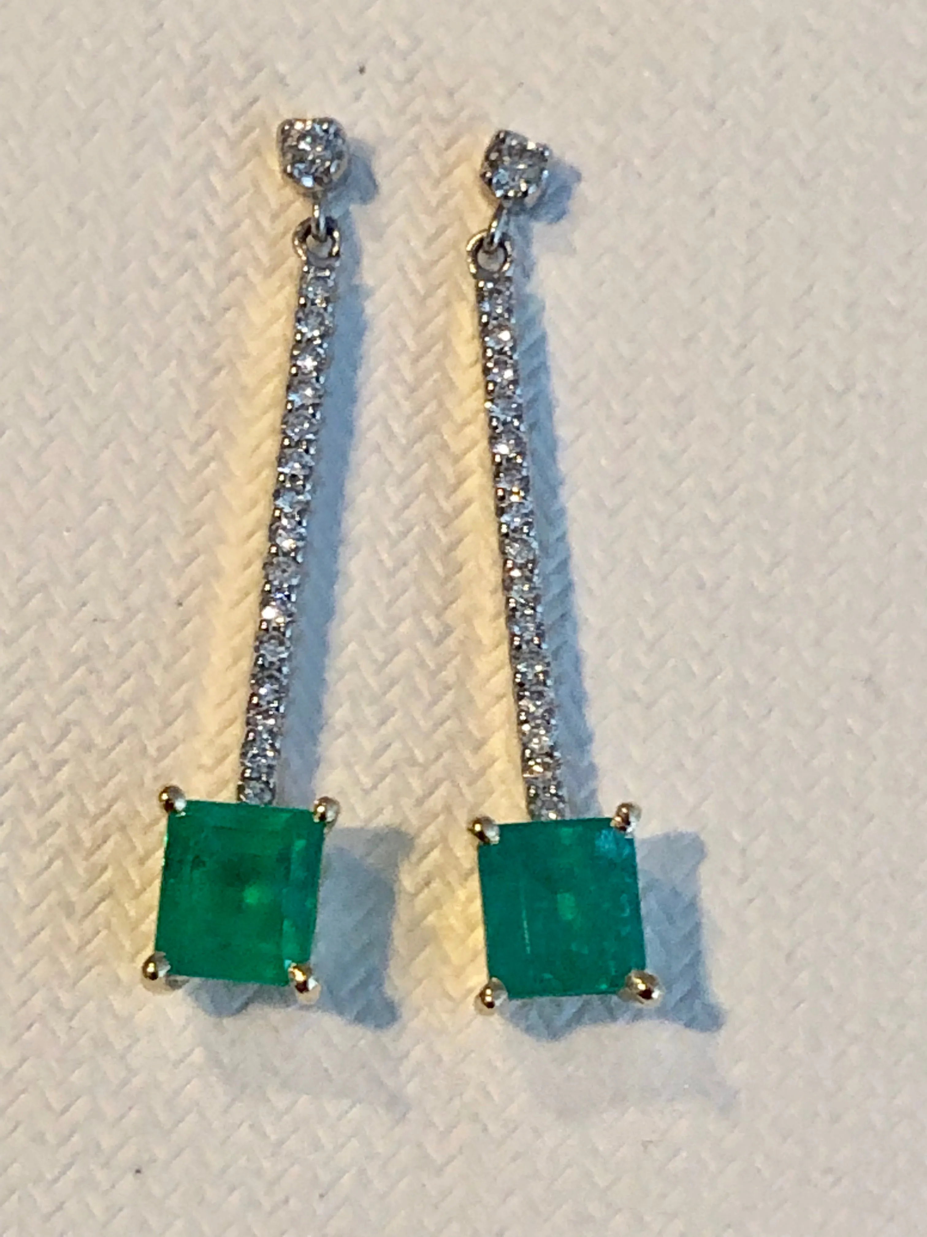 Dangle Colombian Emerald Diamond Earrings Platinum & 18K