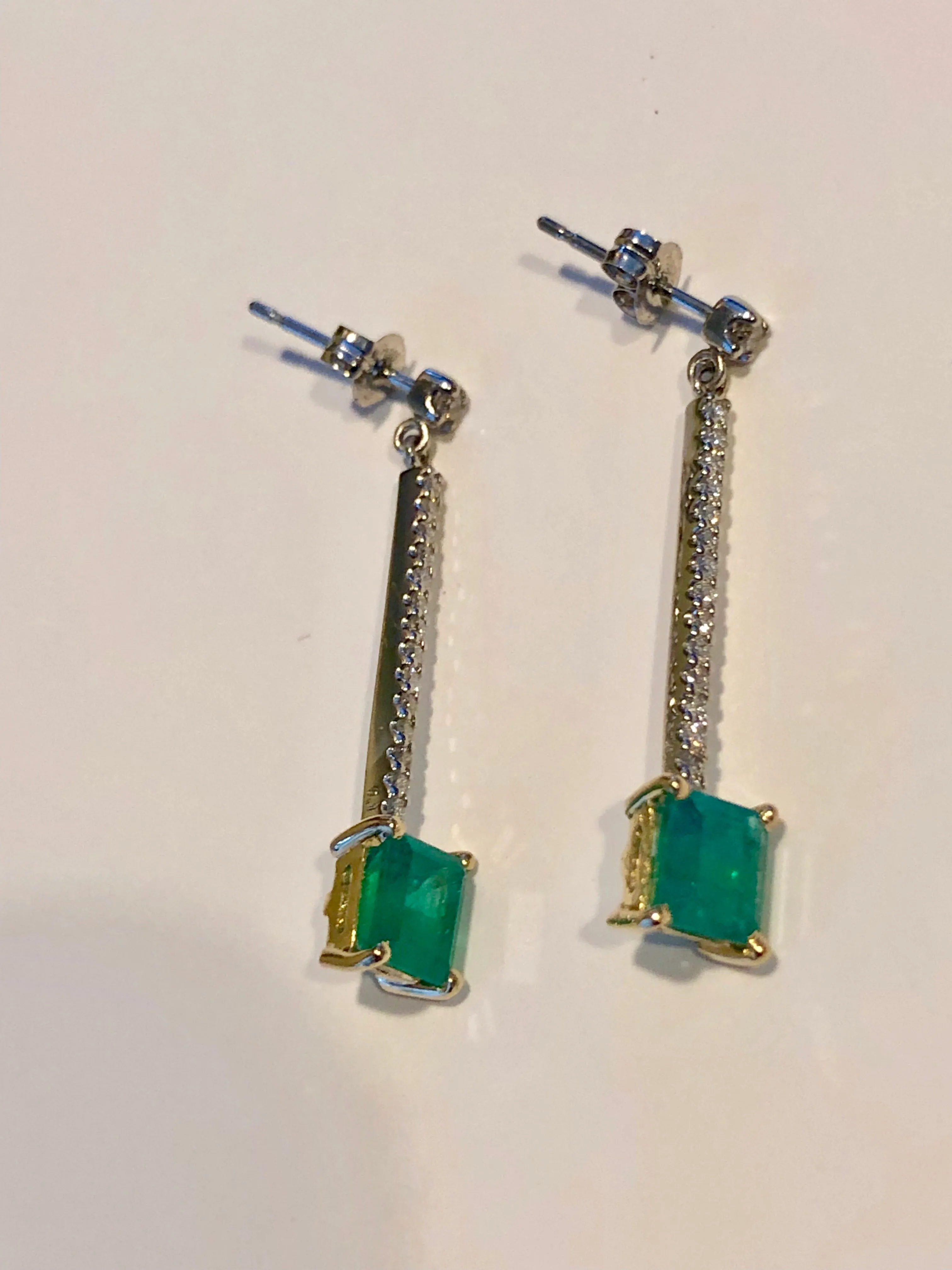 Dangle Colombian Emerald Diamond Earrings Platinum & 18K