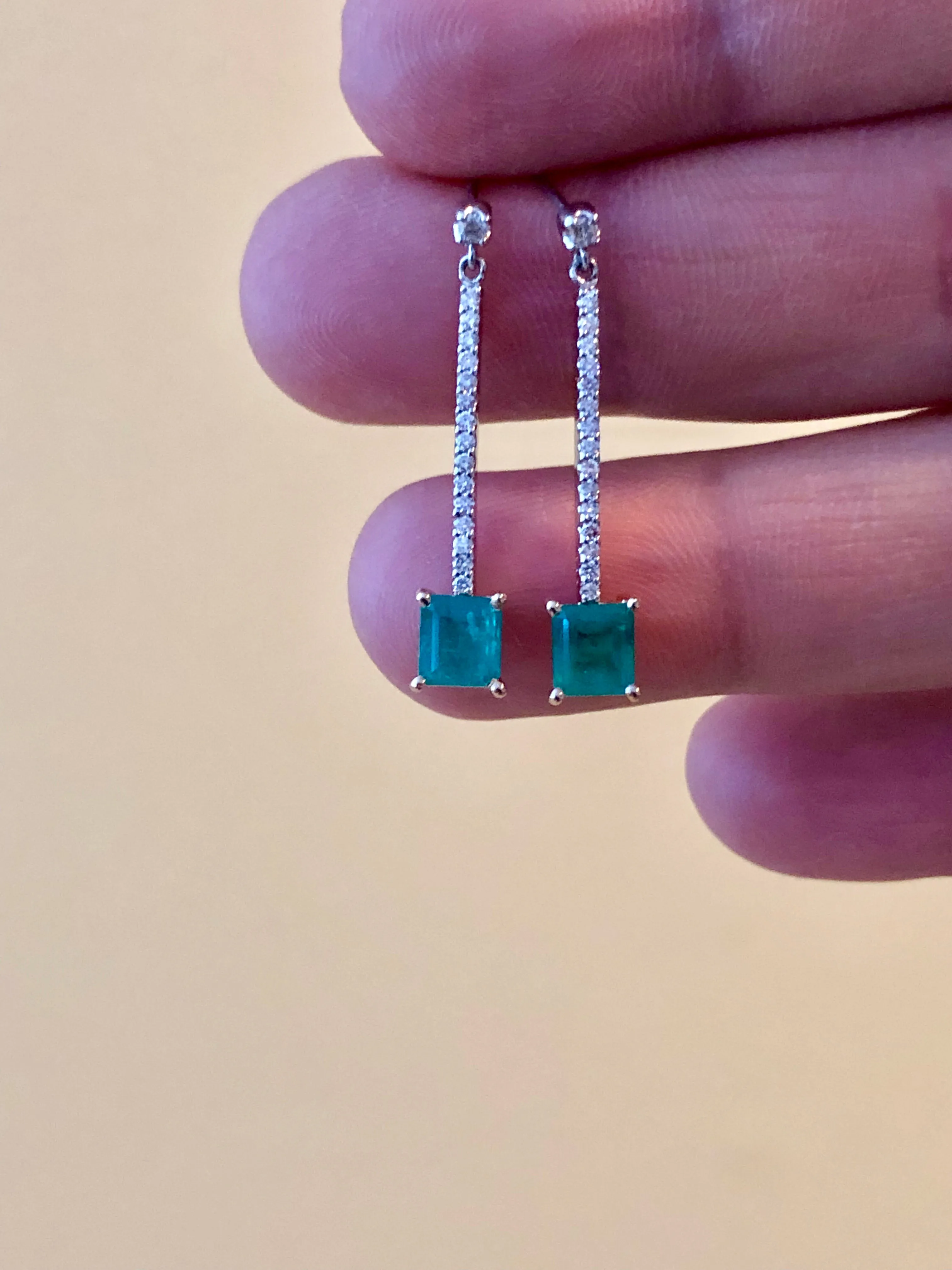 Dangle Colombian Emerald Diamond Earrings Platinum & 18K
