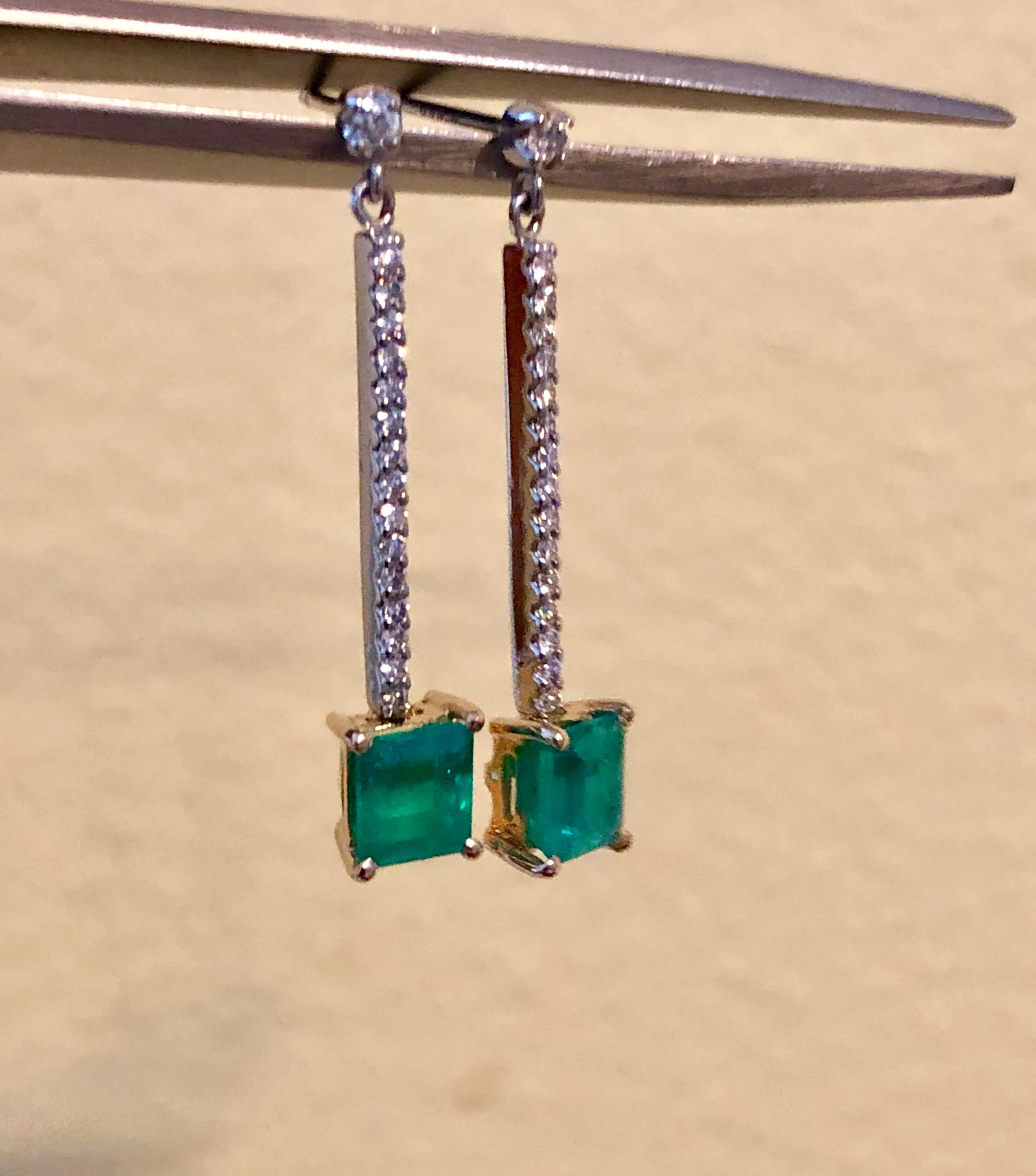 Dangle Colombian Emerald Diamond Earrings Platinum & 18K