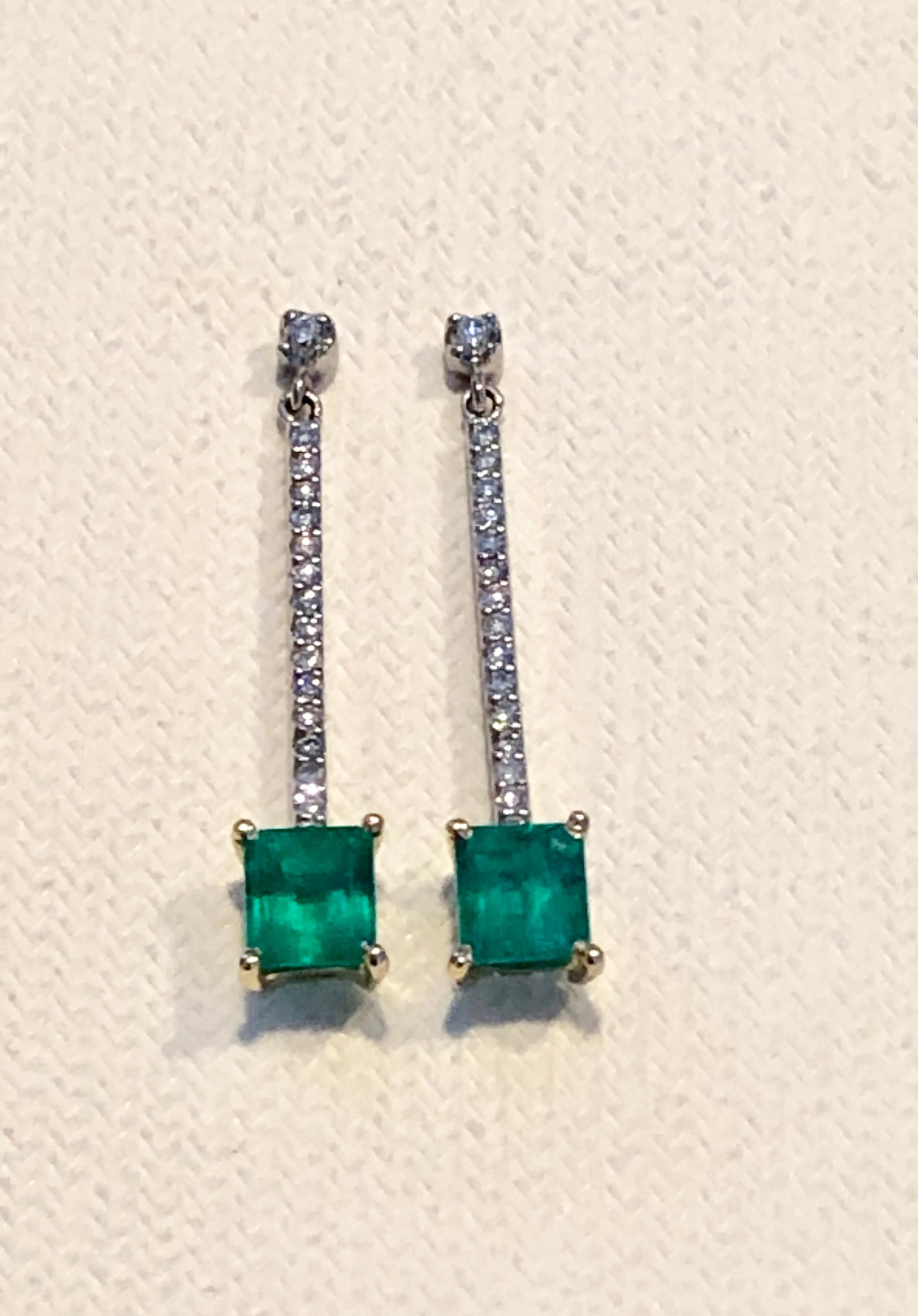 Dangle Colombian Emerald Diamond Earrings Platinum & 18K