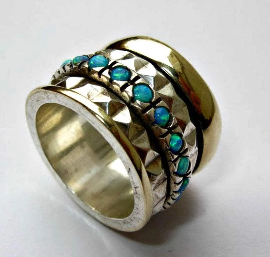 Designer Jewelry Spinner Ring Handcrafted Sterling Silver Gold & CZ Zircons / garnets / opals.
