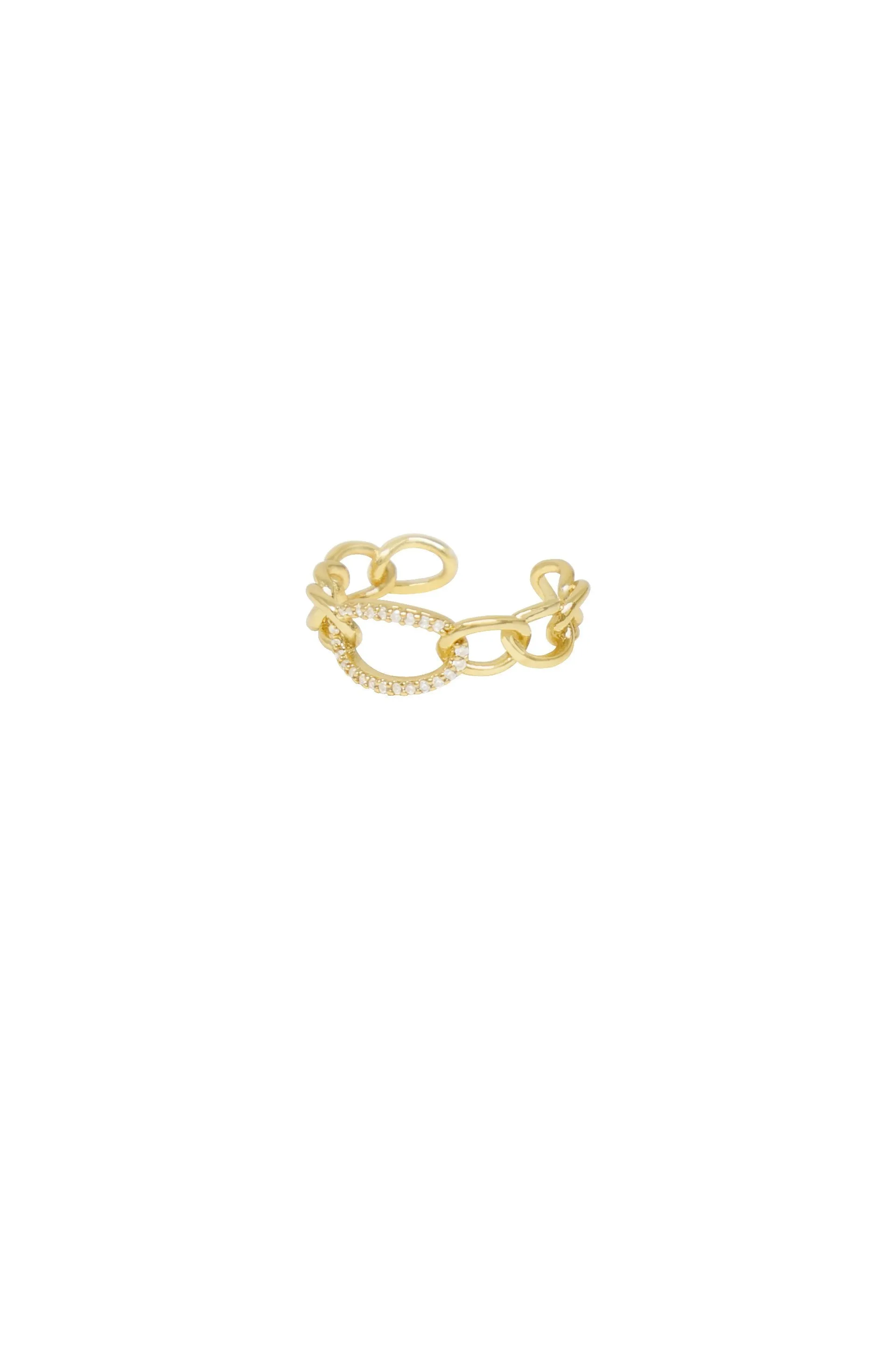 Destiny Crystal and 18k Gold Plated Circle Chain Link Ring