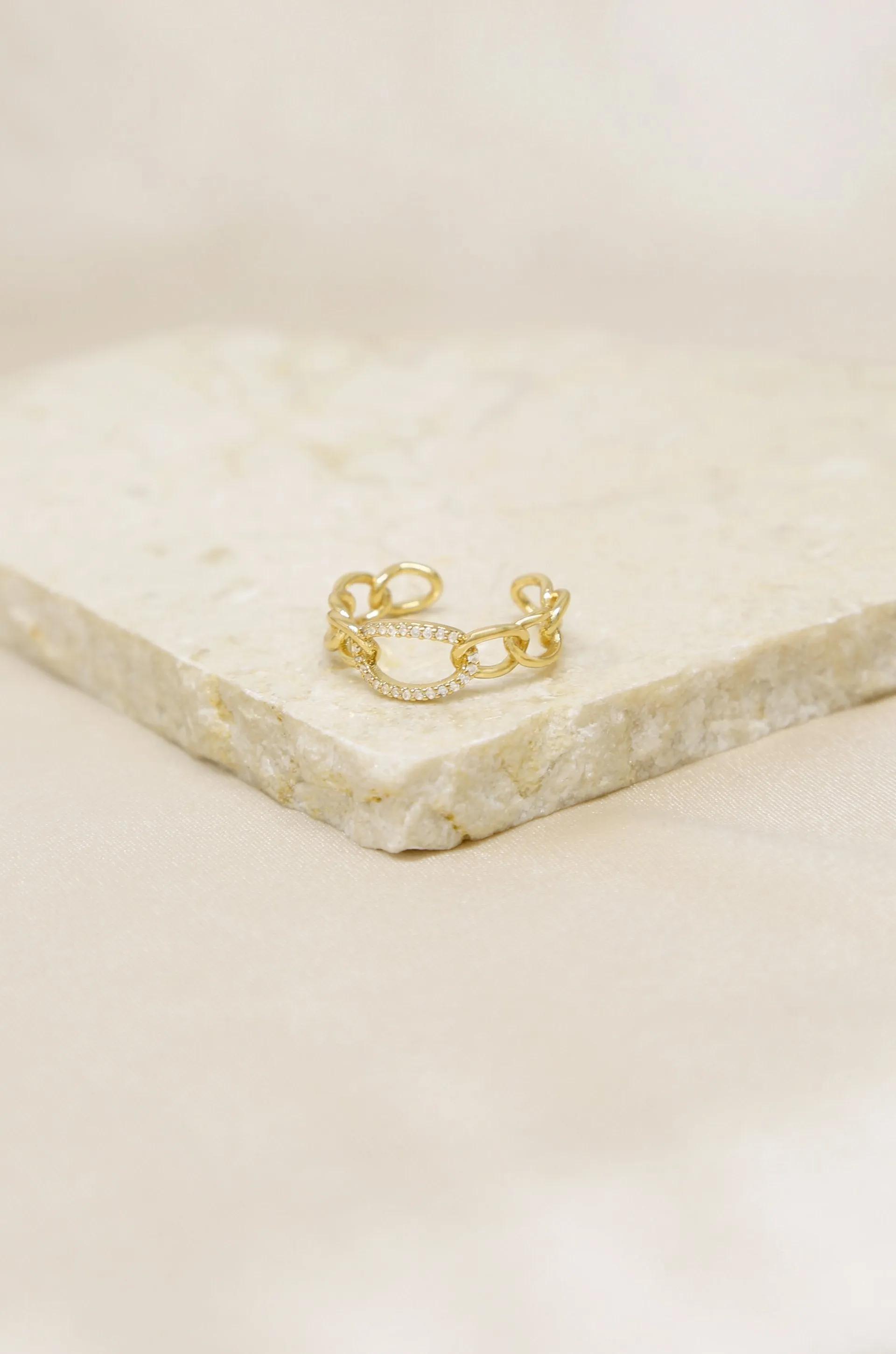 Destiny Crystal and 18k Gold Plated Circle Chain Link Ring