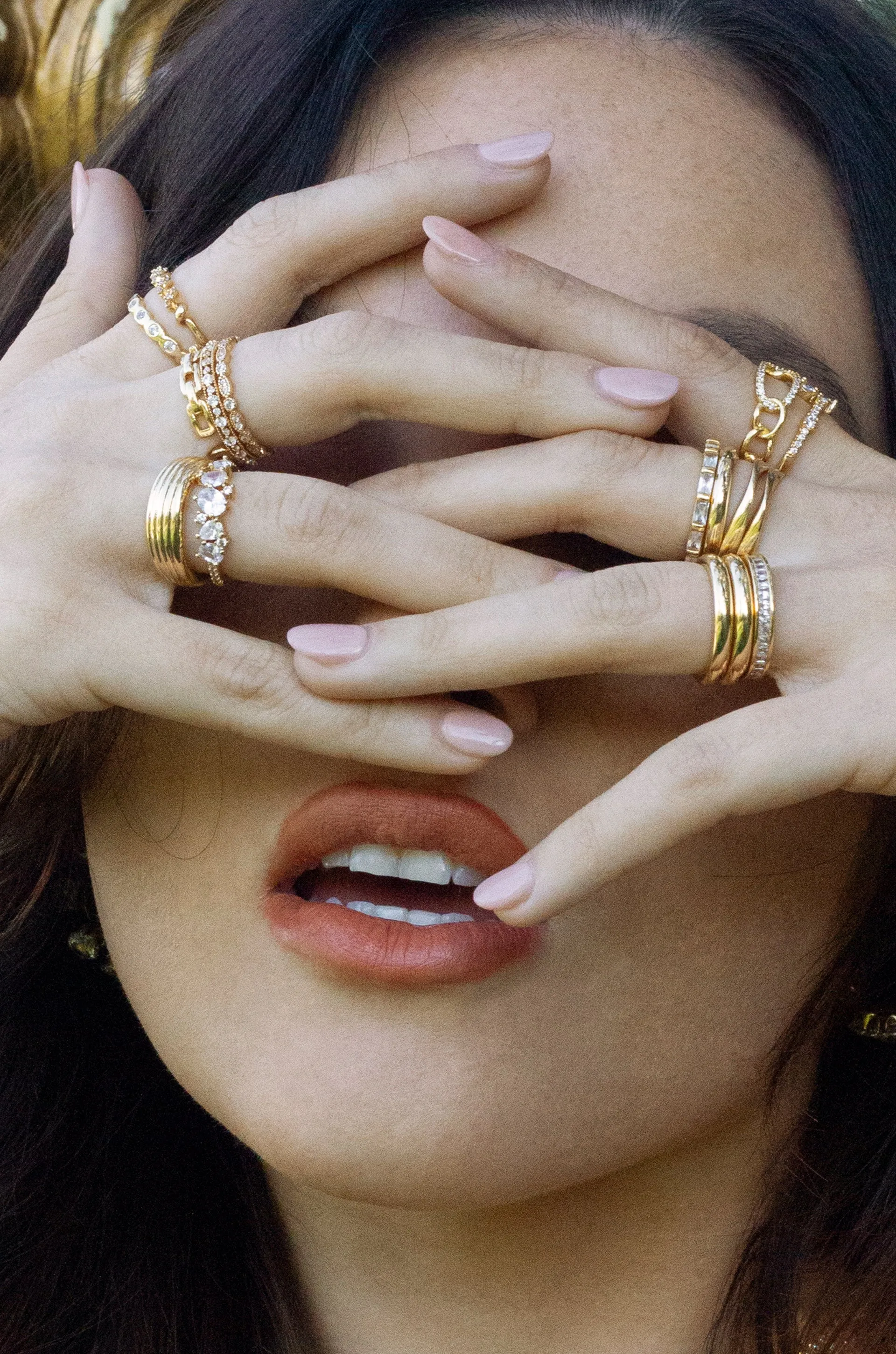 Destiny Crystal and 18k Gold Plated Circle Chain Link Ring