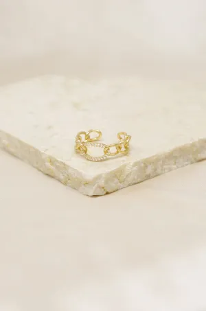 Destiny Crystal and 18k Gold Plated Circle Chain Link Ring