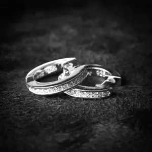 Diamond and Silver Hoop Earrings