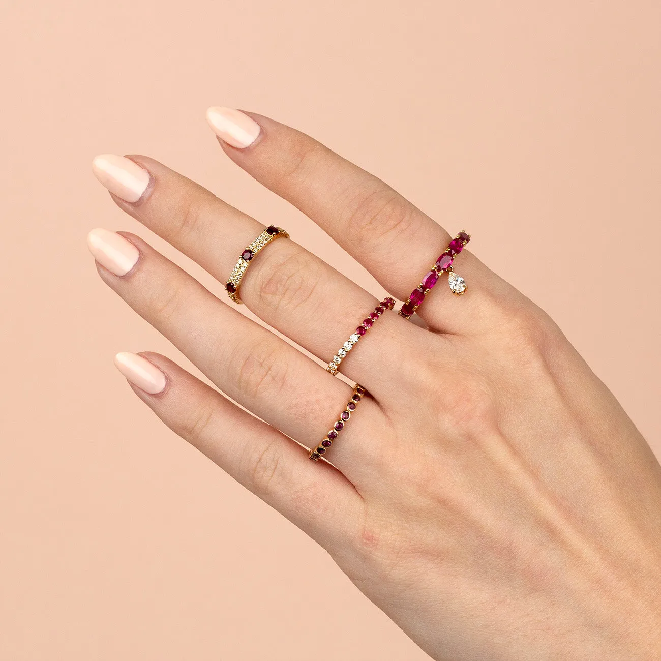 Diamond X Colored Gemstone Double Row Band 14K