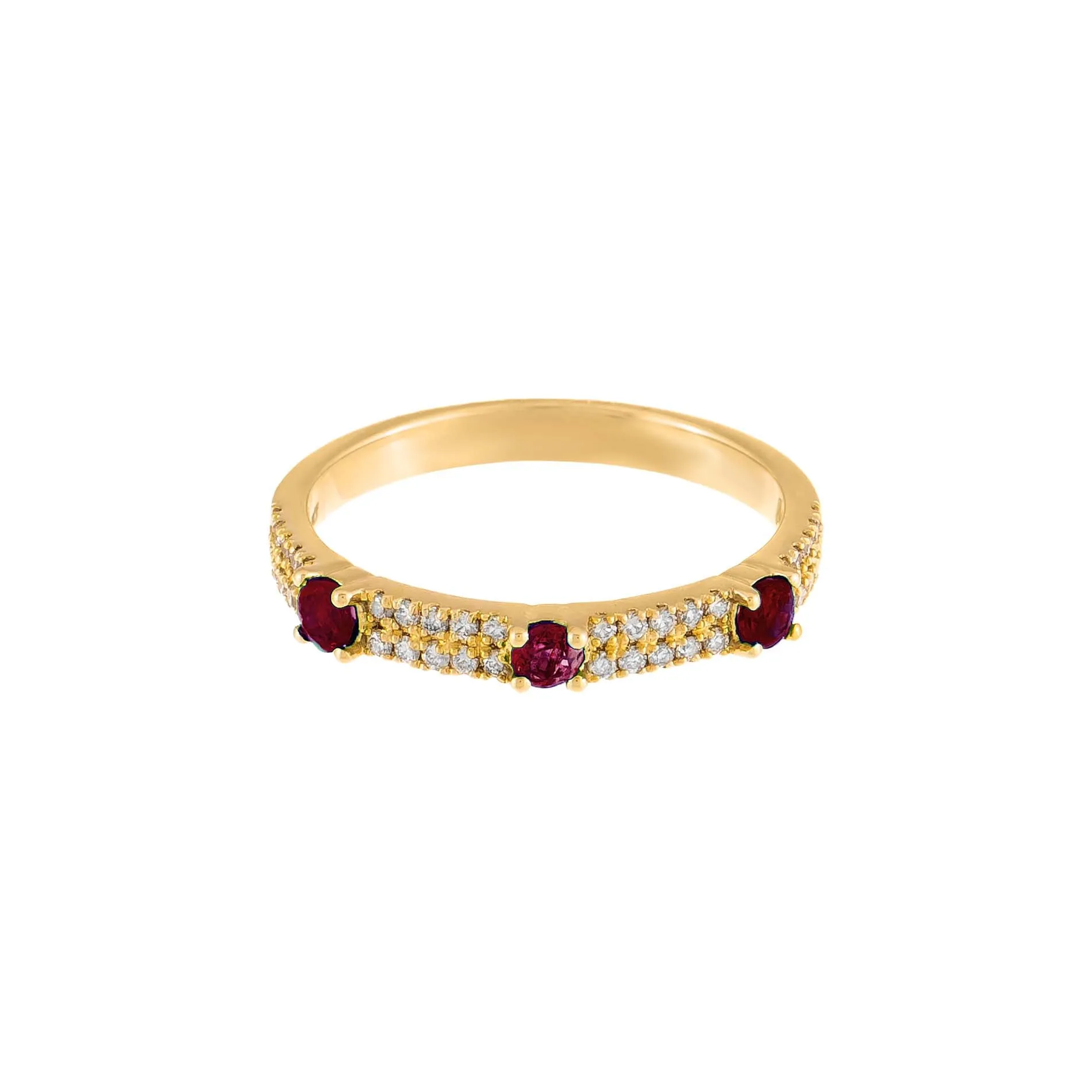 Diamond X Colored Gemstone Double Row Band 14K