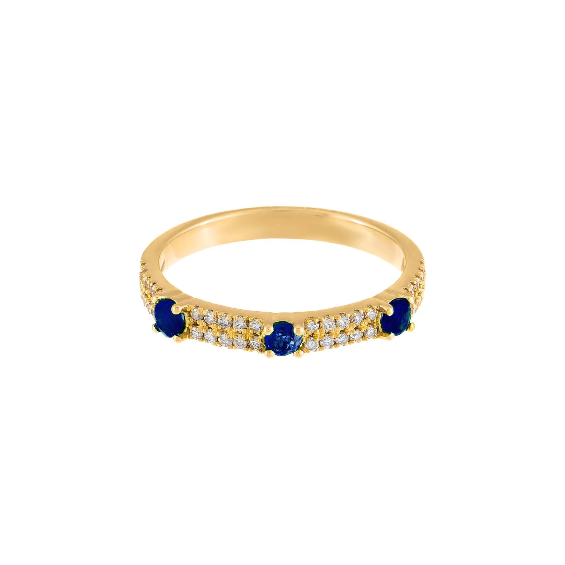 Diamond X Colored Gemstone Double Row Band 14K