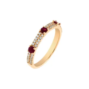 Diamond X Colored Gemstone Double Row Band 14K