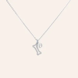 Dog  Bone Pave Prong-set CZ's Sterling Silver Pendant Necklace