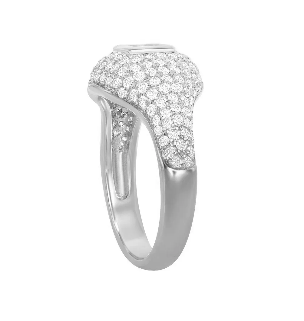 Double Baguette Pave Diamond Signet Ring