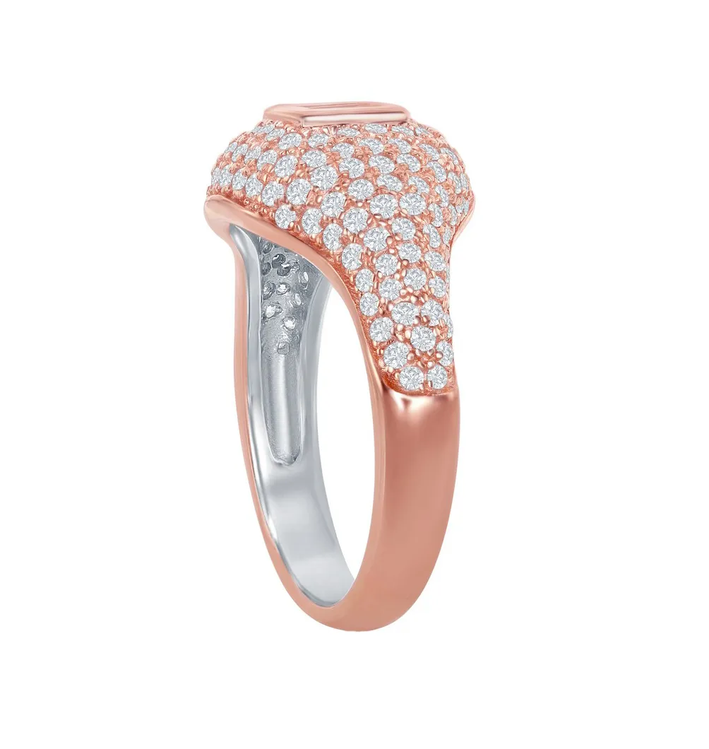 Double Baguette Pave Diamond Signet Ring