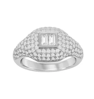 Double Baguette Pave Diamond Signet Ring