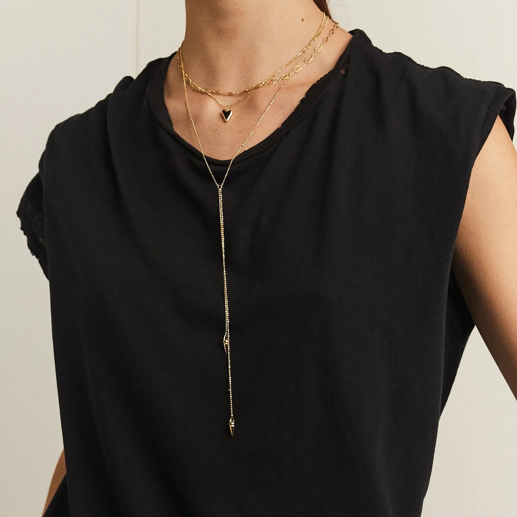 Double Drop Spike Necklace - Gold