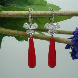 Earrings Red Shell Pearl Teardrop with Cubic Zirconia  Dangle Earrings.