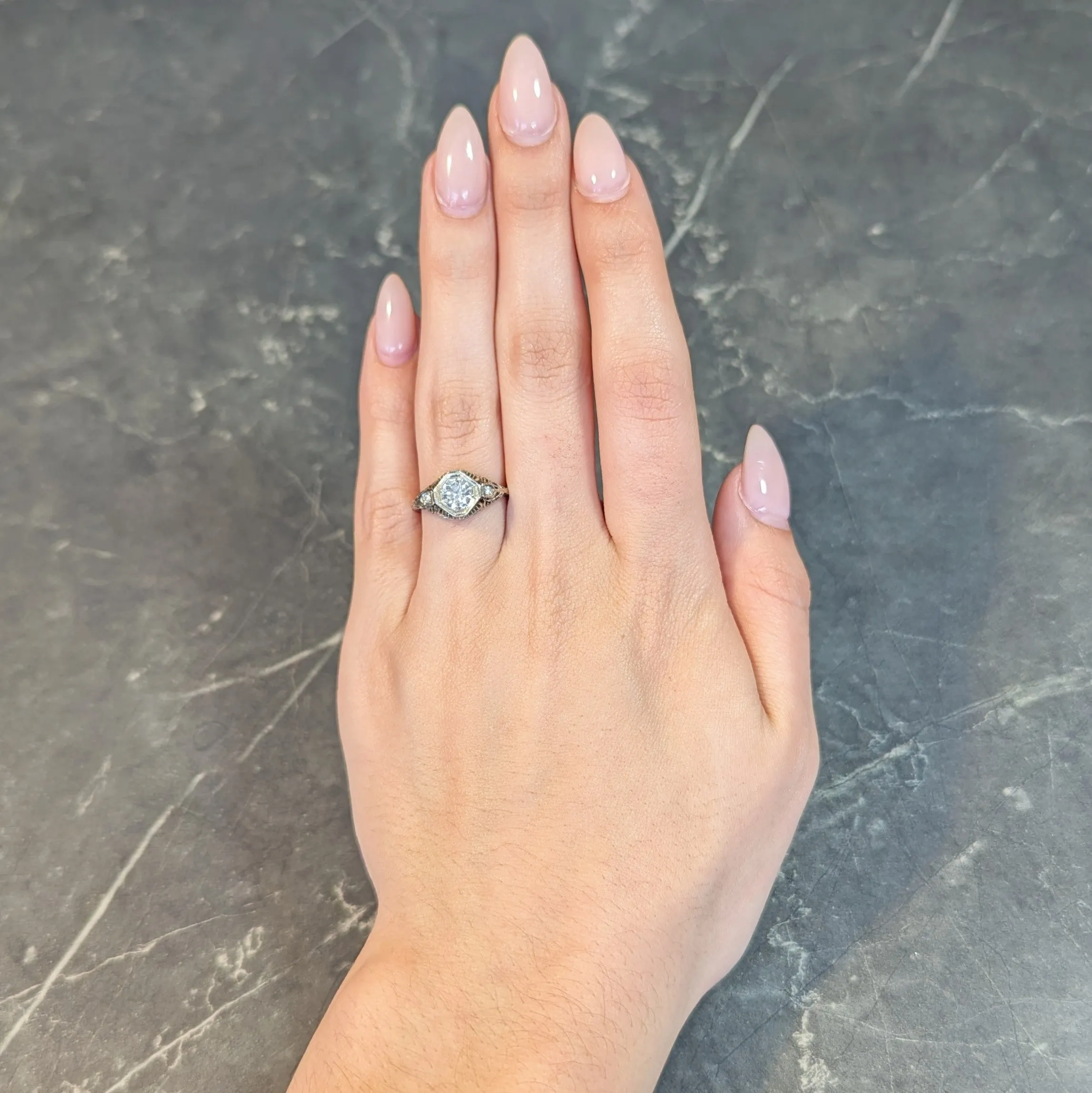 Edwardian 0.75 CTW Old European Cut Diamond 18 Karat White Gold Engagement Ring